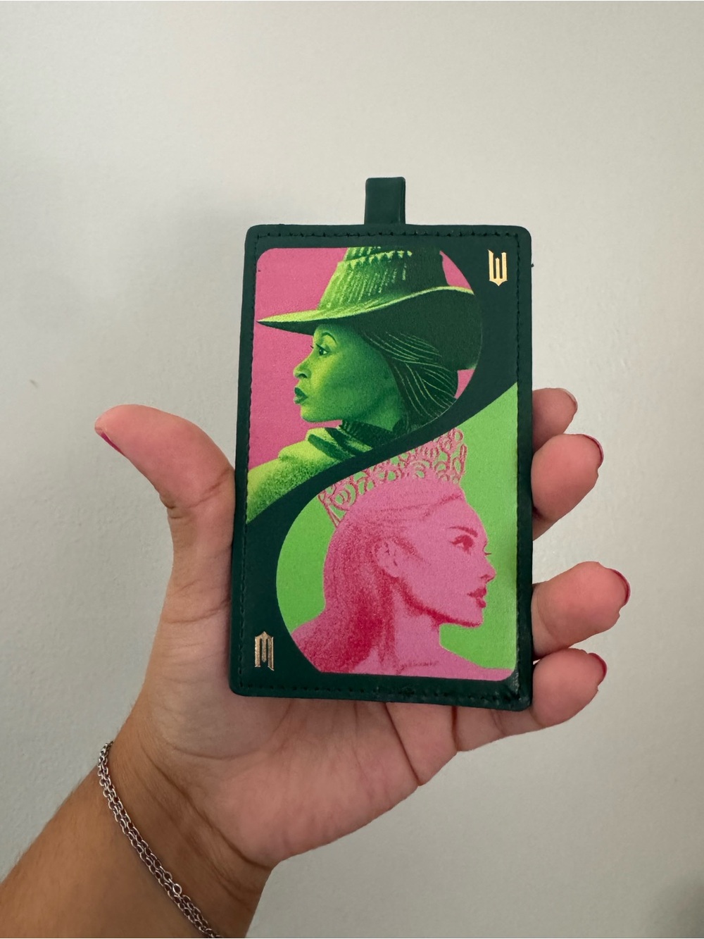 Wicked Leather Card Holder with Pink & Green Portrait Design